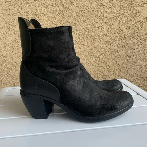 Fly London Wina Black Suede Block Heel Ankle Boots Fly London Black Suede Ankle Booties main image 1
